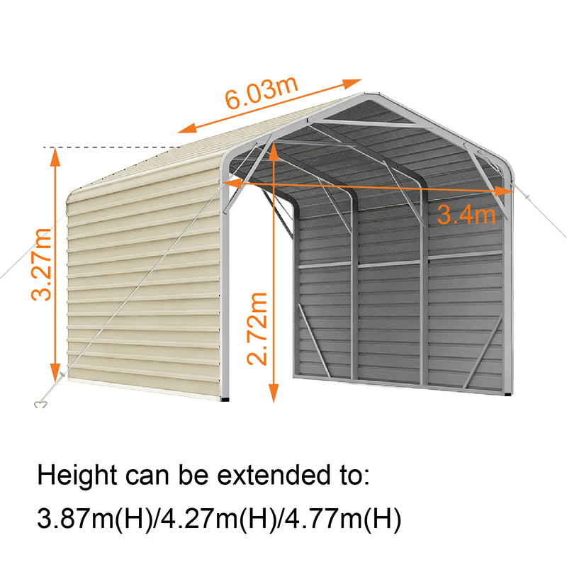 Single Carport 3.4m Wide x 6.03m Long with Enclosed Side Walls