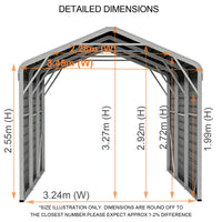 Single Carport 3.4m Wide x 6.03m Long with Enclosed Side Walls