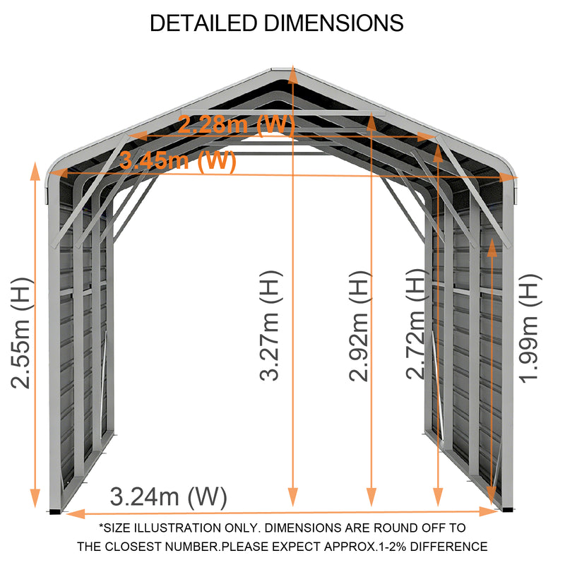 Single Carport 3.4m Wide x 6.03m Long with Enclosed Side Walls