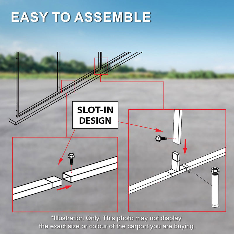 Single Carport 3.4m x 13.53m x 3.27m Backyard Portable Vehicle & Boat Shelter with Wrapped Roof