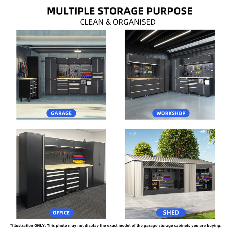 UltraTools 3200/3550mm x 550mm x 2025mm Black Economy Workshop Garage Storage Corner Cabinet Set