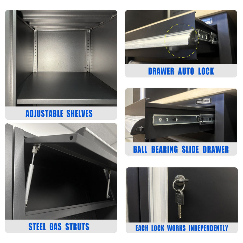 UltraTools 1500mm x 550mm x 2025mm Black Workshop Garage Storage Cabinet Set