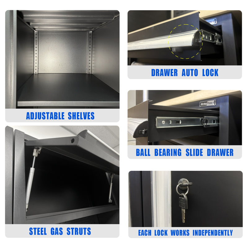 UltraTools 3200/3550mm x 550mm x 2025mm Black Economy Workshop Garage Storage Corner Cabinet Set