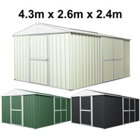 Garden Shed 4.3m x 2.6m x 2.4m Double Barn Door + PA Door Extra Frame