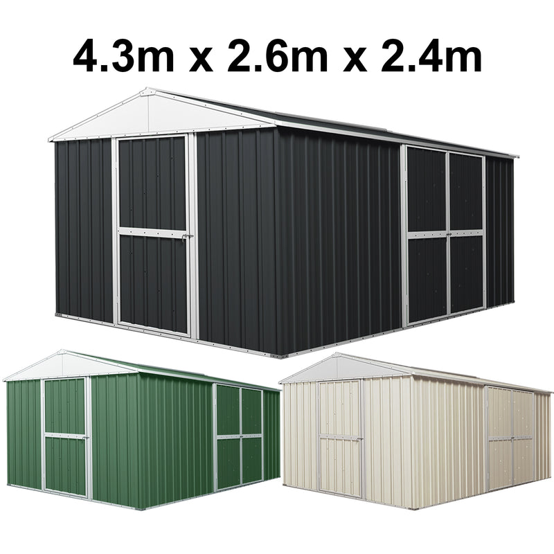 Garden Shed 4.3m x 2.6m x 2.4m Double Barn Door + PA Door Extra Frame