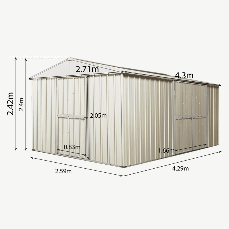 Garden Shed 4.3m x 2.6m x 2.4m Double Barn Door + PA Door Extra Frame