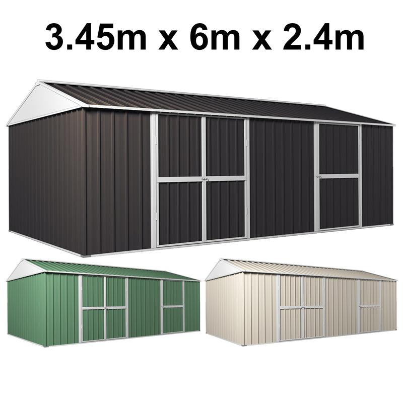 Garden Shed 3.45m x 6m x 2.4m Workshop Side Double doors + PA door