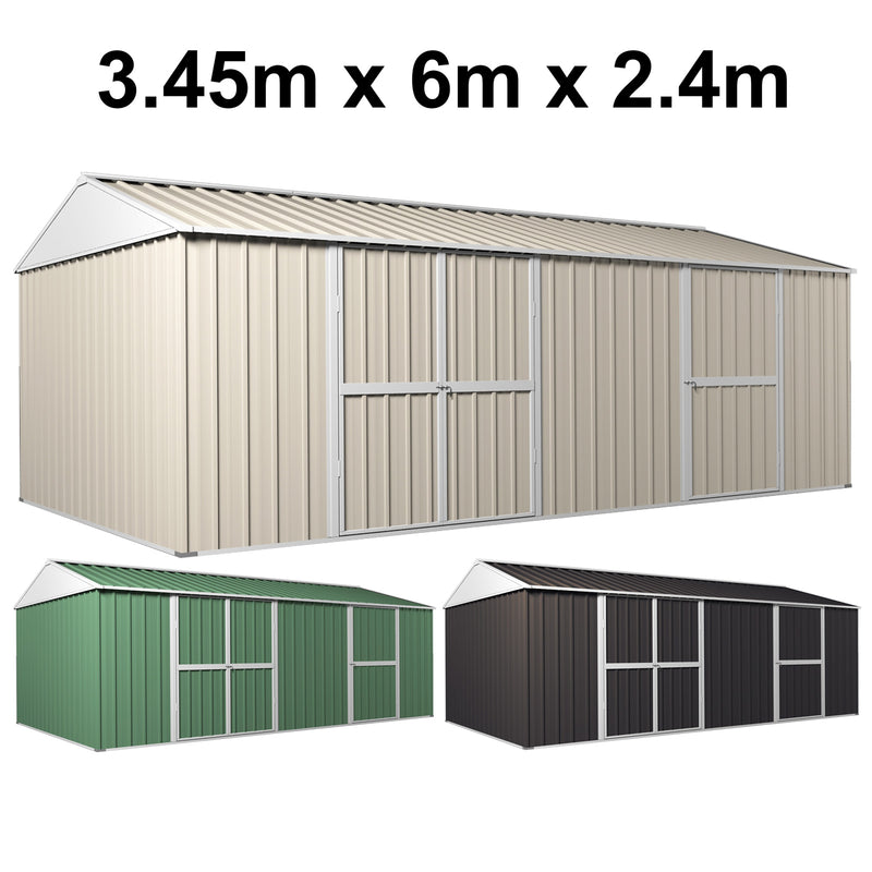 Garden Shed 3.45m x 6m x 2.4m Workshop Side Double doors + PA door