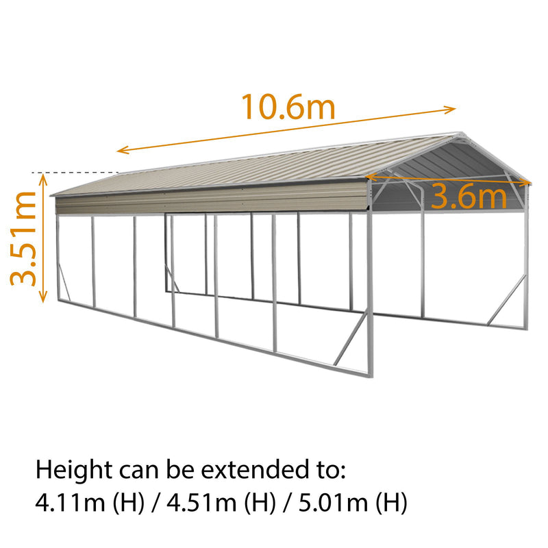 Carport 3.6 x 10.6m x 3.51m (Gable) Backyard Boat Portable Vehicle Shelter