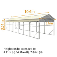 Carport 3.6 x 10.6m x 3.51m (Gable) Backyard Boat Portable Vehicle Shelter