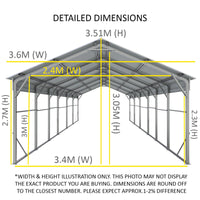 Carport 3.6 x 10.6m x 3.51m (Gable) Backyard Boat Portable Vehicle Shelter