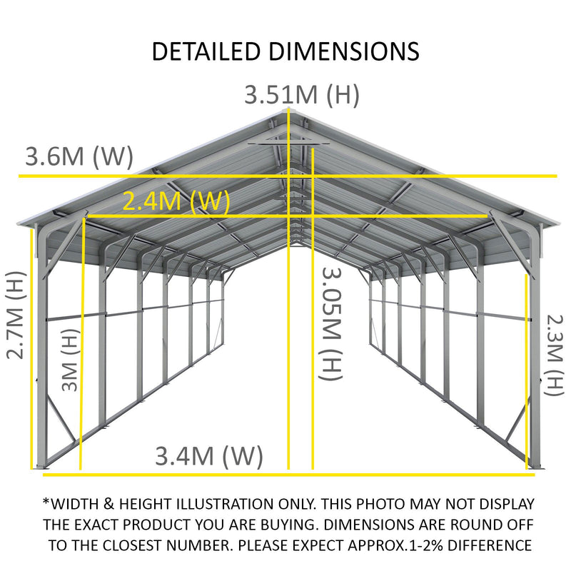 Carport 3.6 x 10.6m x 3.51m (Gable) Backyard Boat Portable Vehicle Shelter