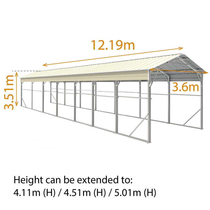 Carport 3.6 x 12.19m x 3.51m (Gable) Backyard Boat Portable Vehicle Shelter