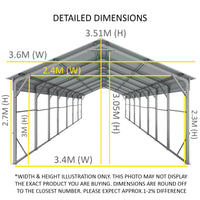Carport 3.6 x 12.19m x 3.51m (Gable) Backyard Boat Portable Vehicle Shelter