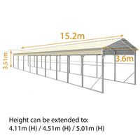 Carport 3.6 x 15.2m x 3.51m (Gable) Backyard Boat Portable Vehicle Shelter
