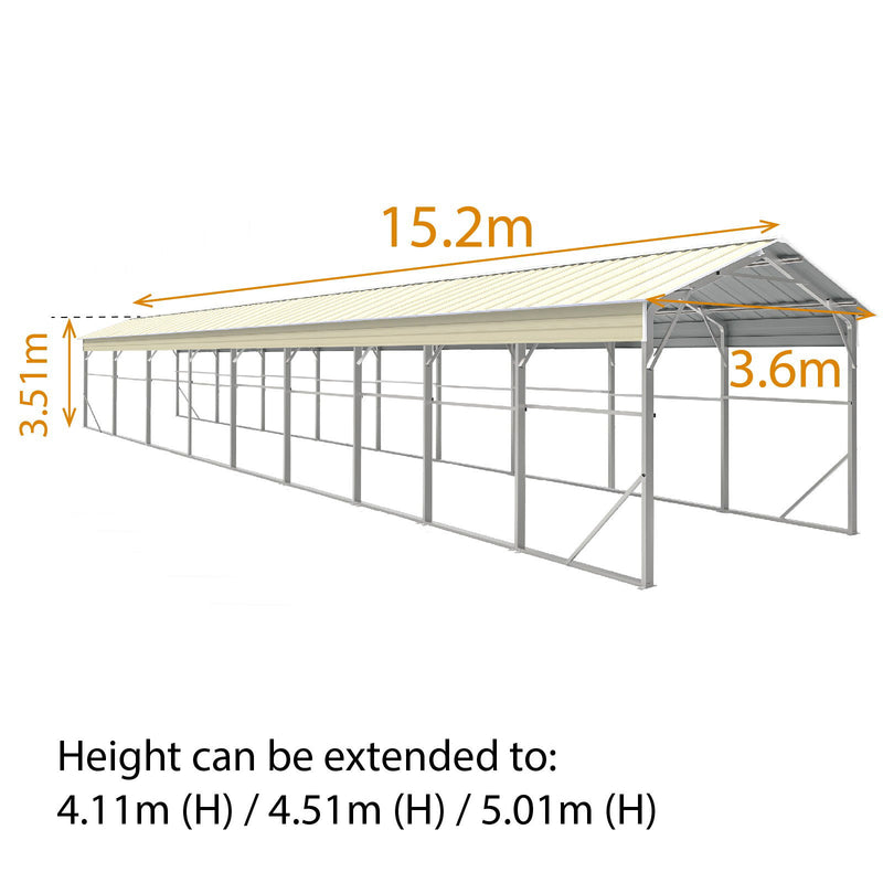Carport 3.6 x 15.2m x 3.51m (Gable) Backyard Boat Portable Vehicle Shelter