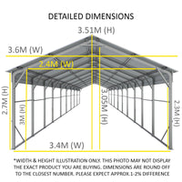 Carport 3.6 x 15.2m x 3.51m (Gable) Backyard Boat Portable Vehicle Shelter