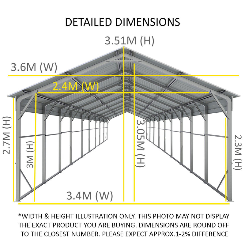 Carport 3.6 x 15.2m x 3.51m (Gable) Backyard Boat Portable Vehicle Shelter