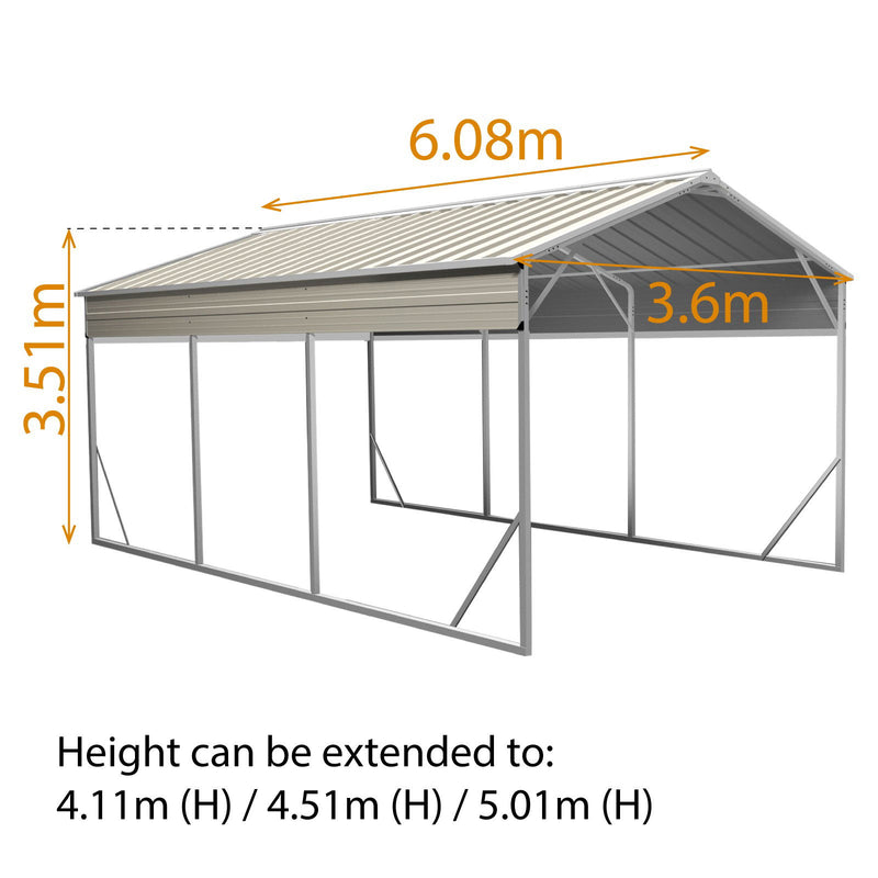 Vehicle Shelter 3.6 x 6.08m x 3.51m Carport