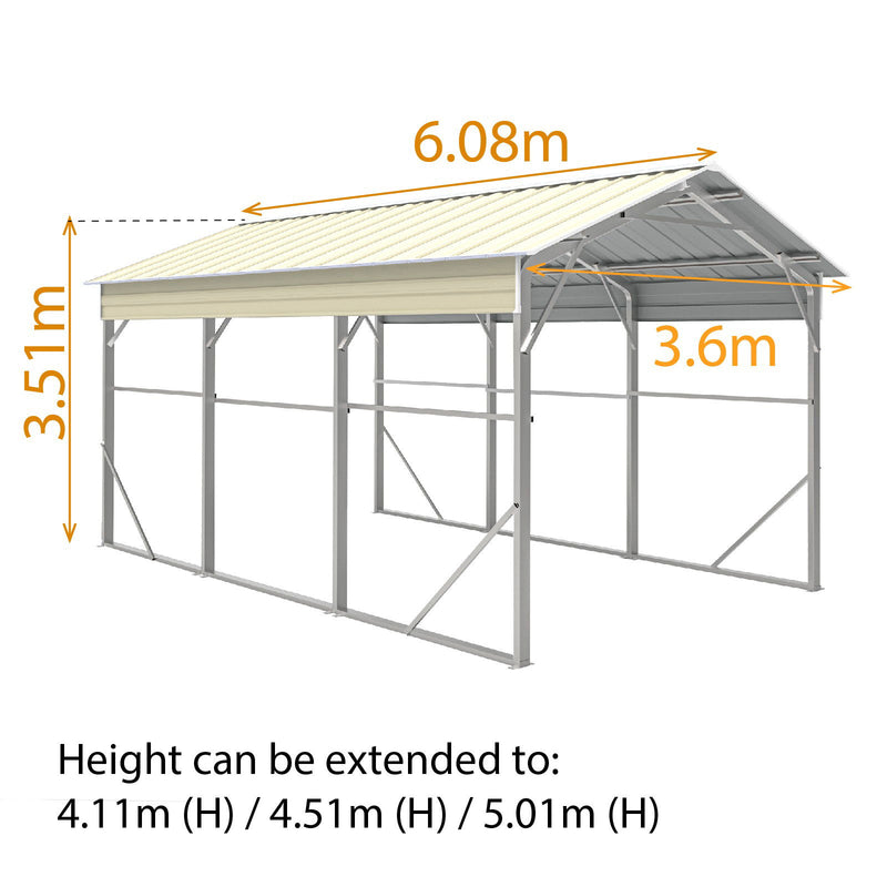 Vehicle Shelter 3.6 x 6.08m x 3.51m Carport