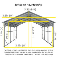 Vehicle Shelter 3.6 x 6.08m x 3.51m Carport