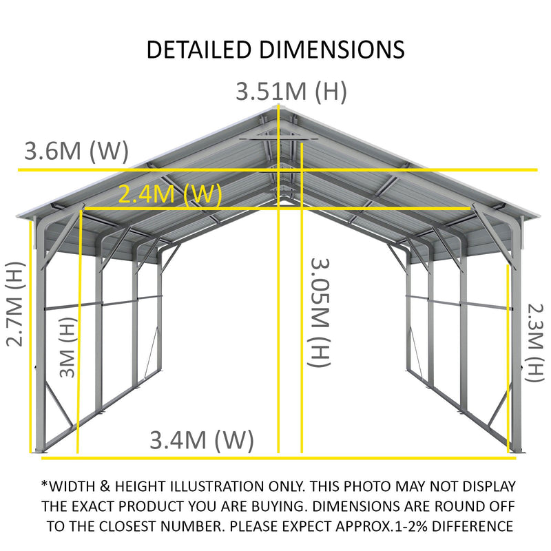 Vehicle Shelter 3.6 x 6.08m x 3.51m Carport