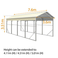 Carport 3.6 x 7.6m x 3.51m (Gable) Backyard Boat Portable Vehicle Shelter