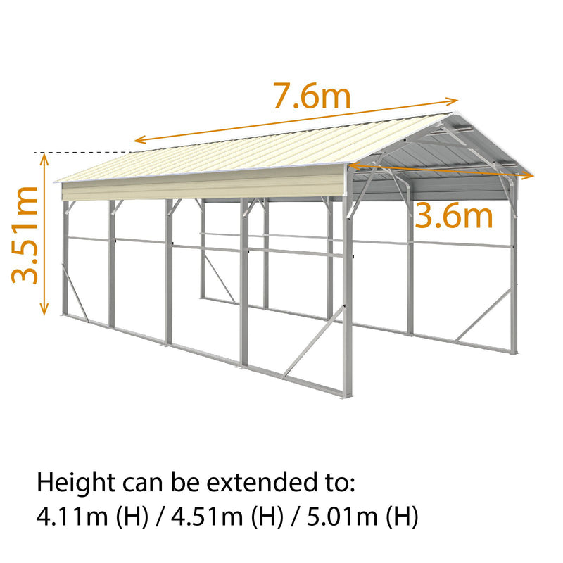 Carport 3.6 x 7.6m x 3.51m (Gable) Backyard Boat Portable Vehicle Shelter