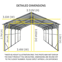 Carport 3.6 x 7.6m x 3.51m (Gable) Backyard Boat Portable Vehicle Shelter
