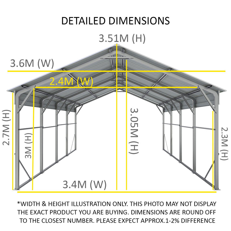 Carport 3.6 x 7.6m x 3.51m (Gable) Backyard Boat Portable Vehicle Shelter