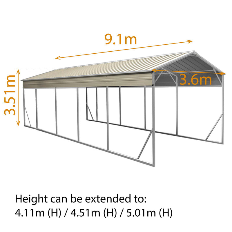 Carport 3.6 x 9.1m x 3.51m (Gable) Backyard Boat Portable Vehicle Shelter
