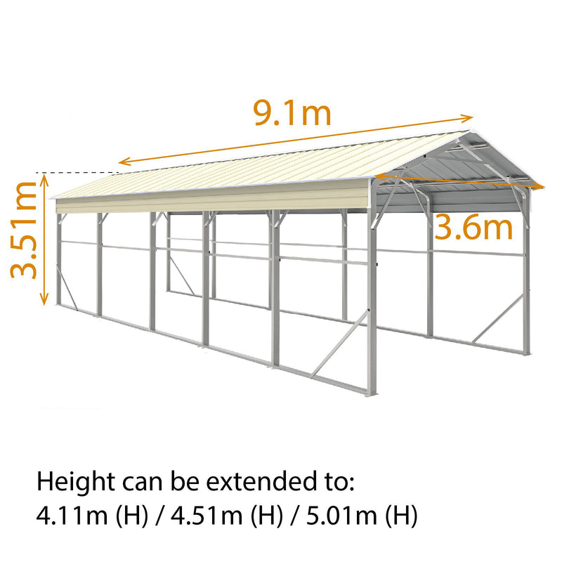 Carport 3.6 x 9.1m x 3.51m (Gable) Backyard Boat Portable Vehicle Shelter