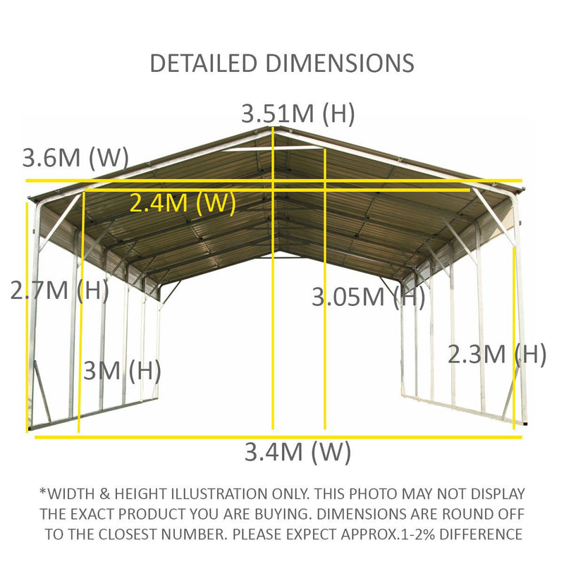 Vehicle Shelter 3.6 x 6.08m x 3.51m Carport