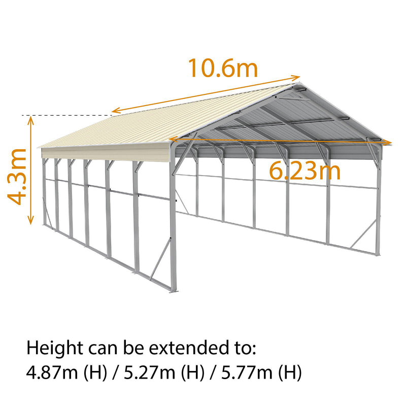 Carport 6.2 x 10.6 x 4.3 m Vehicle Shelter