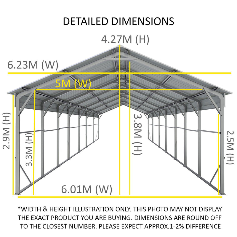 Carport 6.23 x 12.19 x 4.27 m Vehicle Shelter