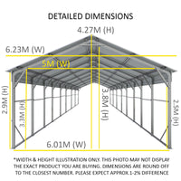 Carport 6.23 x 15.24m x 4.27m Vehicle Shelter