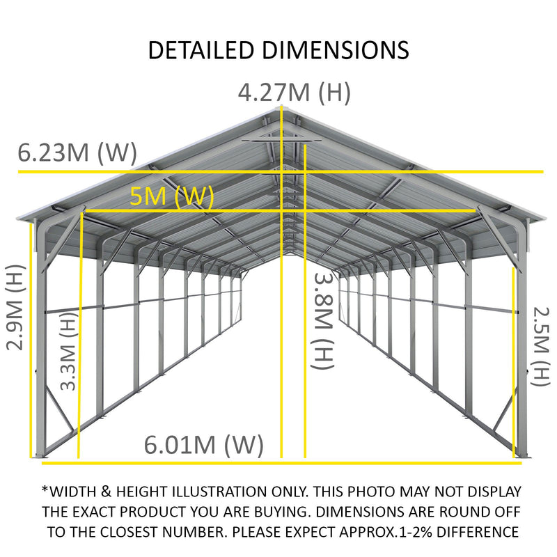 Carport 6.23 x 15.24m x 4.27m Vehicle Shelter