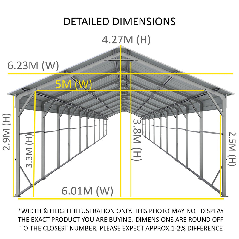 Carport 6.23 x 15.24m x 4.27m Vehicle Shelter