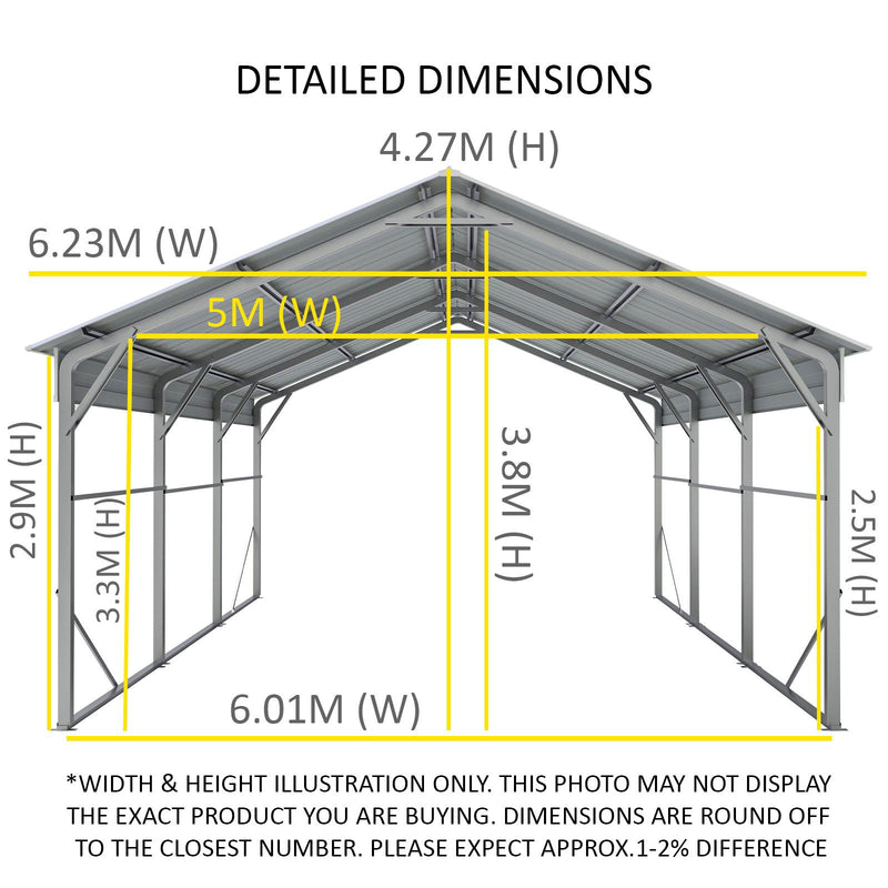 Carport 6.23m x 6.08m x 4.27m (Gable) Backyard Boat Portable Vehicle Shelter