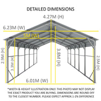 Carport 6.23m x 9.12m x 4.27m Vehicle Shelter