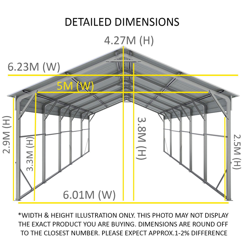 Carport 6.23m x 9.12m x 4.27m Vehicle Shelter