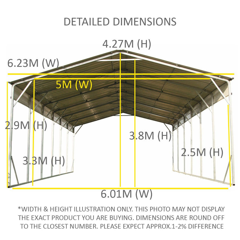 Carport 6.23m x 6.08m x 4.27m (Gable) Backyard Boat Portable Vehicle Shelter