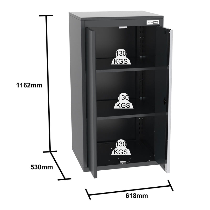 UltraTools 2610/3240mm x 580mm x 2020mm Black Semi-Industrial Workshop Garage Storage Corner Cabinet Set