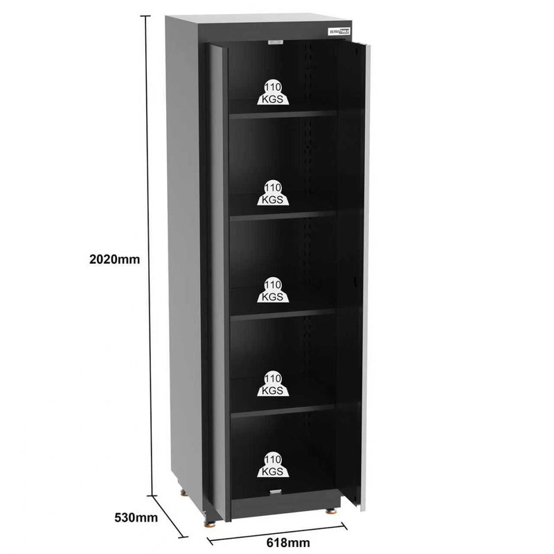 UltraTools 2475mm x 580mm x 2020mm Black Semi-Industrial Workshop Garage Storage Cabinet Set