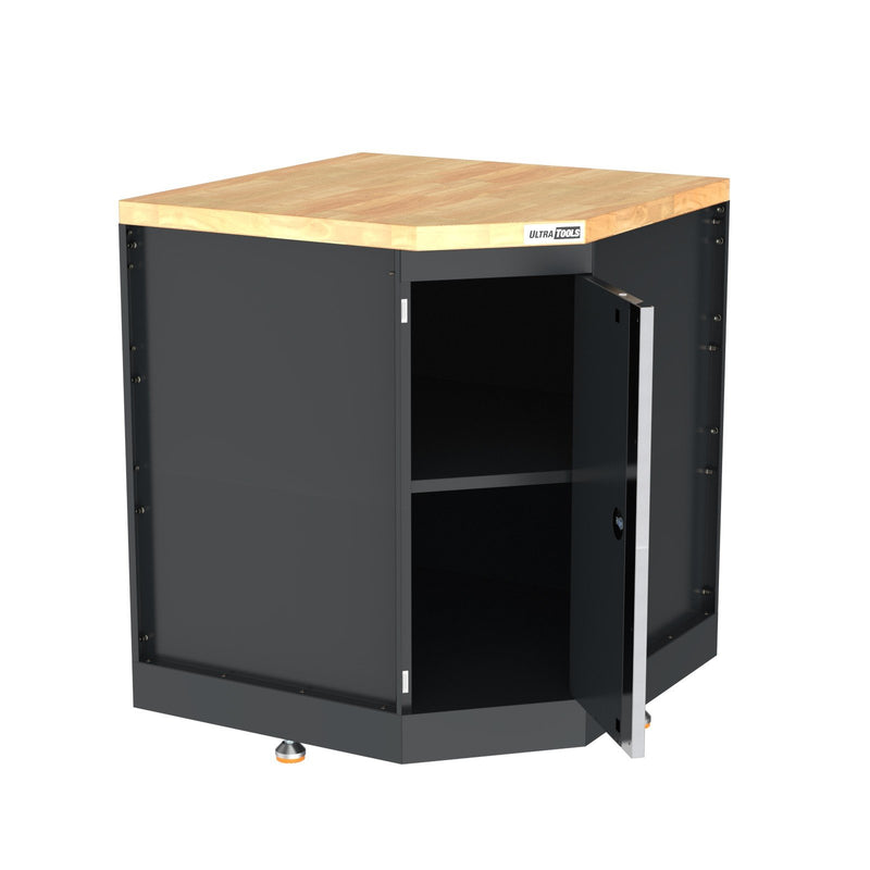 UltraTools 2610/3240mm x 580mm x 2020mm Black Semi-Industrial Workshop Garage Storage Corner Cabinet Set