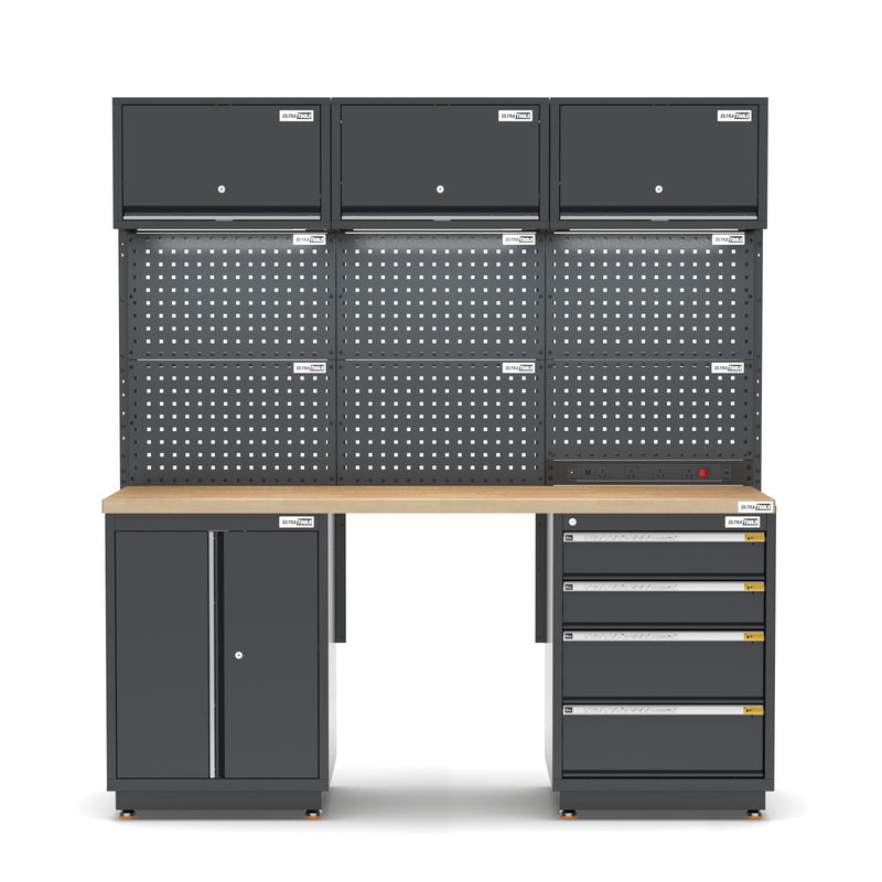 Semi-Industrial Black Workshop Garage Storage Cabinet Set UltraTools 1854mm x 580mm x 2020mm