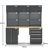 Semi-Industrial Black Workshop Garage Storage Cabinet Set UltraTools 1854mm x 580mm x 2020mm