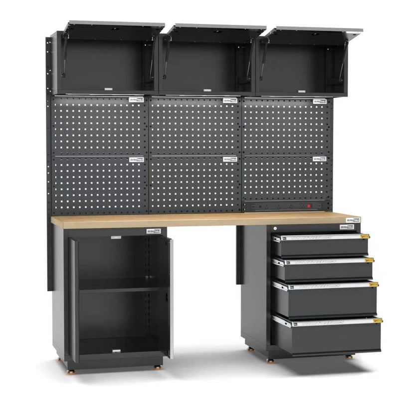 Semi-Industrial Black Workshop Garage Storage Cabinet Set UltraTools 1854mm x 580mm x 2020mm