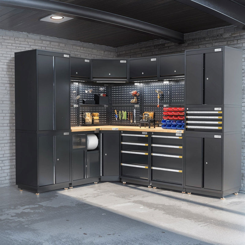 UltraTools 1978/2610mm x 580mm x 2020mm Heavy-Duty Modular Workshop & Garage Storage Corner Cabinet System