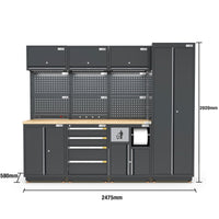 UltraTools 2475mm x 580mm x 2020mm Black Semi-Industrial Workshop Garage Storage Cabinet Set